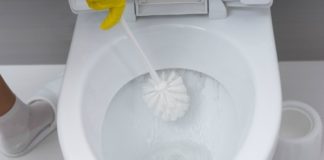 cleaning toilet