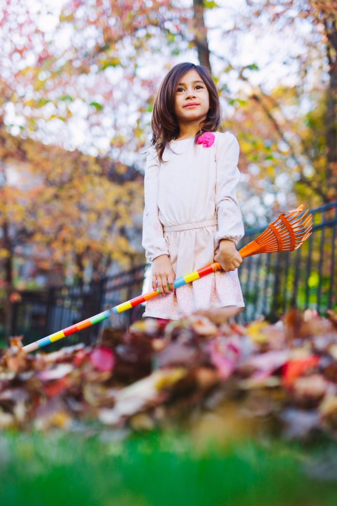 Leaf raking girl