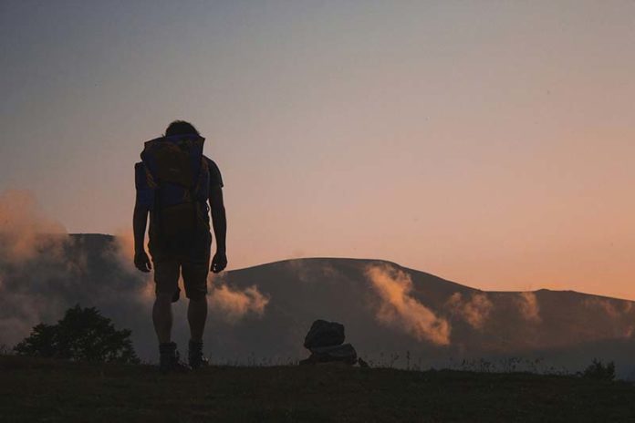 Hiker at sunset